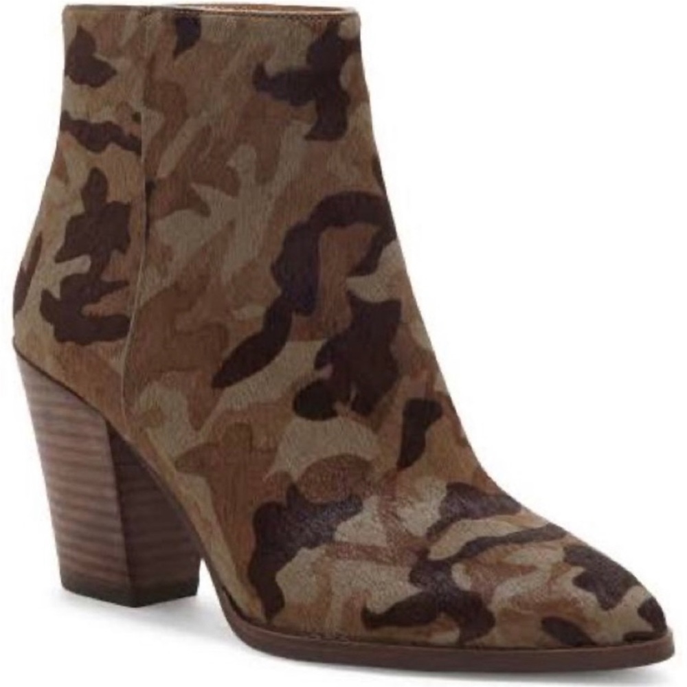 Lucky Brand camo heeled boots bootie